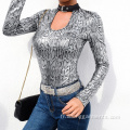 Snake Skin Layter Femmes Bodys sexy à manches longues